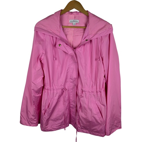 Kim Rogers Pink Hooded Raincoat Medium Drawstring Waist Lightweight Jacket Coat - Picture 1 of 11